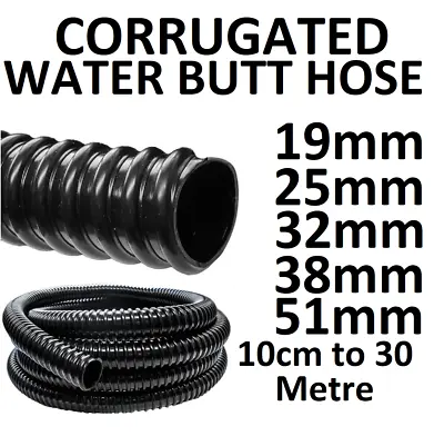 £6.77 • Buy Black Corrugated Water Butt Hose Pipe Extension Overflow Flexible Connector Tube