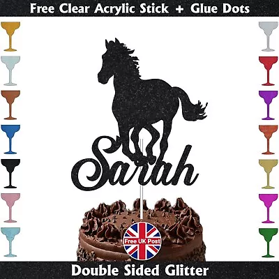 Personalised Horse Birthday Cake Topper- Any Name/age-368 Gsm Glitter Card Decor • £2.89