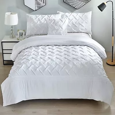 Luxury Pintuck White Duvet Cover Quilt Covers Bedding Set Double King Super King • £17.99