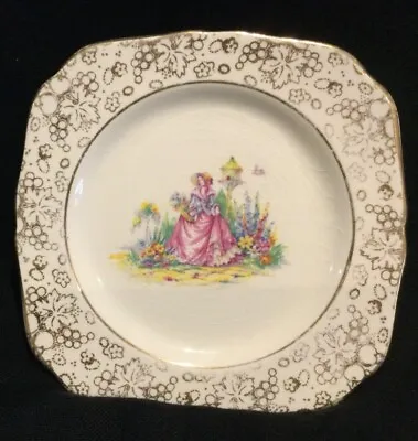 H & K TUNSTALL 1940's - CRINOLINE LADY PATTERN BREAD AND BUTTER PLATE  • $21