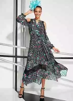 £29.99 • Buy BNWT STAR By Julien Macdonald Animal Printed Pleated Maxi High Low Hem Dress 10