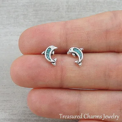 $13.95 • Buy 925 Sterling Silver Turquoise Dolphin Post Earrings - Ocean Sea Stud Earrings 