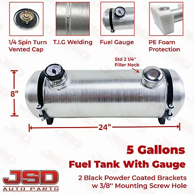 5 Gallon 8x24 End Fill Aluminum Spun 1/4 NPT Gas Tank Fuel Tank With Site Gauge • $159