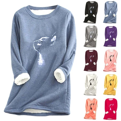 $43 • Buy Ladies Printed Fur Sweatshirt Cat Head Sweters For Womens With Long Sleeve