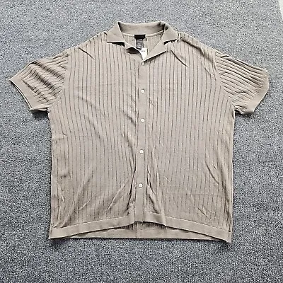 H&M Regular Fit Coupe Standard Shirt Mens XL Tan Short Sleeve Rib-Knit Button-Up • $17.91
