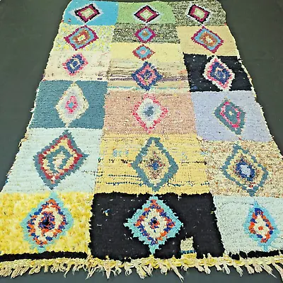 RugVintage Boucherouite Morrocan Rag Rug Morocco Berber Boucherouite Carpet • $269