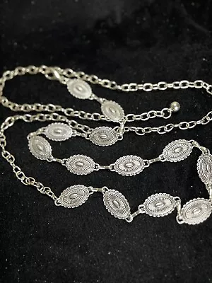 New 60” Long Western Boho Floral Silver ￼￼ Concho Chain Belt • $22.50