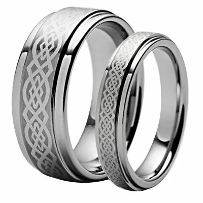 Men's & Woman's Matching Tungsten Carbide Celtic Knot Wedding Band Ring Set • $53.66