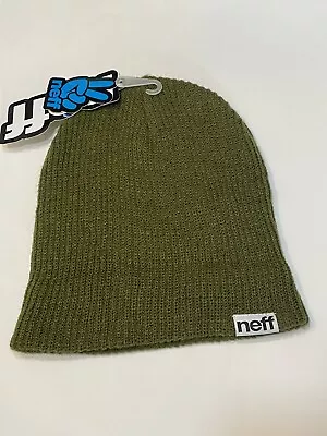 NWT Neff OLIVE GREEN FOLD OVER KNIT BEANIE HAT KAWAII FUNKY CUTE LIGHTWEIGHT • £19.29