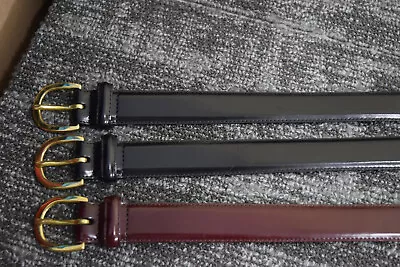 3 Coach MENS 38 Black Cordovan Polished Patent Leather 1  Dress Belts Brass • $59.99