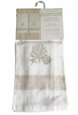 Haus And Haven Hand Towels Shell Cluster Set Of 2 Coastal  Summer Beach Linen • £21.19