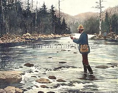 Antique 8x10 A. B Frost Photograph Reprint Showing Trout Fly Fishermen • $11.99