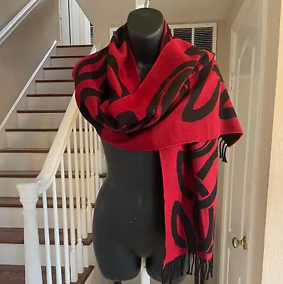 NWOT Peter James Pure New Wool Burgundy & Black Celtic Swirl Reversible Scarf • $27.99