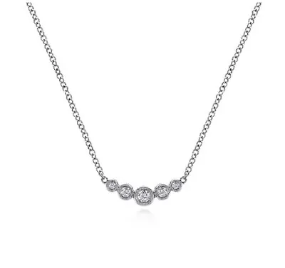 Gabriel & Co 14K White Gold Curved Diamond Bar Necklace 17.5  • $800