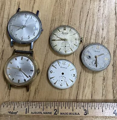 Vintage Watch Parts Lot Of 5 Bodies Cases Bulova Timex Elgin 1950s/60s • $14.95