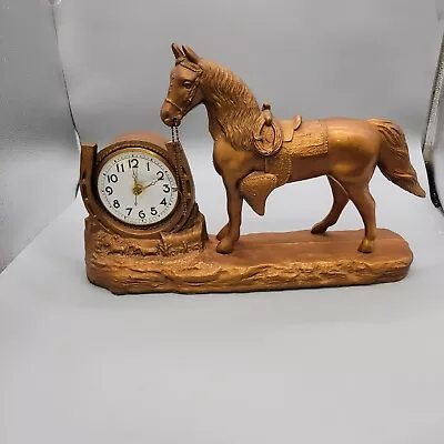 Antique Sessions Horse & Cowboy Western Bronze/Copper Clock Gilbert Works • $74.98