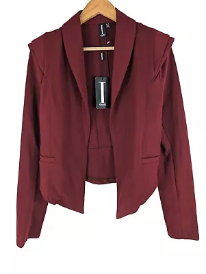 Izabel London Shoulder Panel Jacket Open Long Sleeve Curved Hem Red Size 14 • £16.50