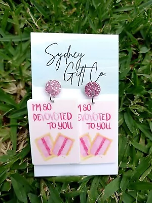 $10 • Buy SALE Iced Vovo Valentines Day Quote Dangle Drop Acrylic Earrings Food Pink