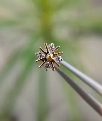 Diamond Flower Ear Piercing Jewelry 14k Solid Gold Body Piercing Nose Ear Stud • $511.01