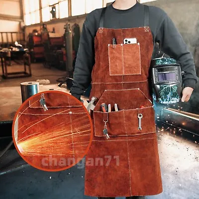 Multi-Pocket Welding Apron Welder Working Wear Heat Spark Resist Fire Prevention • £19.75