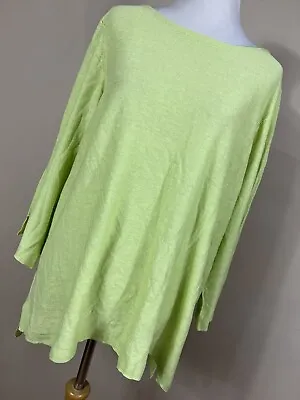 New J Jill 2X Sweater Green Lightweight Linen Blend 3/4 Sleeve Boat Neck A1 • $32.40