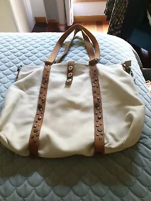 $180 • Buy NOOSA AMSTERDAM Beige White Tan Brown Chunks Leather Shoulder Bag Handbag C21