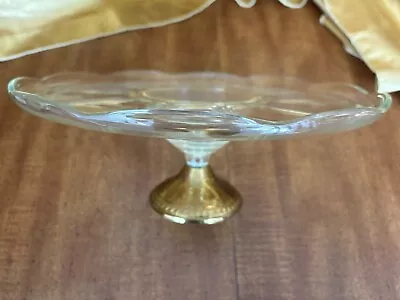 VINTAGE Cake Stand Bakery Baked Good Display Clear &  Gold Metal Stand Sunburst • $25