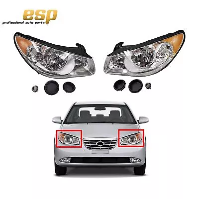 Pair Of Front Left&Right Headlights For 07-10 Hyundai Elantra 1592045 1592046 • $106.48