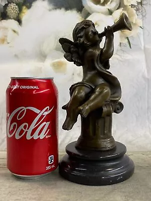Valentine`s Day Gift Cherub Trumpet Musician Artist Angel Bronze Marble Figure • $124.50