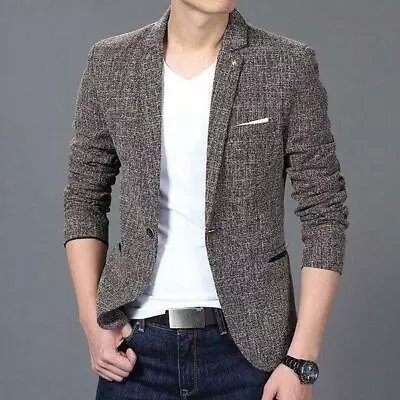Mens Slim-Fit Korean Style Blazer Jackets Fashion Slim Fit One Button Coat M-3XL • $47.49