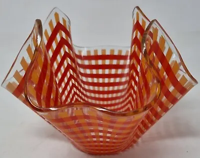 Chance Brothers Handkerchief Glass Vase Red/orange Gingham Design • £14.99
