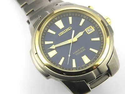 Mens Seiko Kinetic Titanium Two Tone 5M62-0C10 Watch - 100m • $378.91