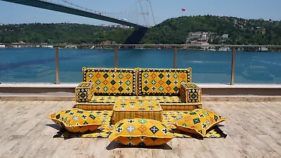 Yellow Arabic Floor Sofa Moroccan Sofa Modular Cushion Garden Sofas Pillows • $419