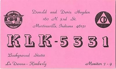 QSL Radio Card From Martinsville Indiana KLK - 5331 • $2.99