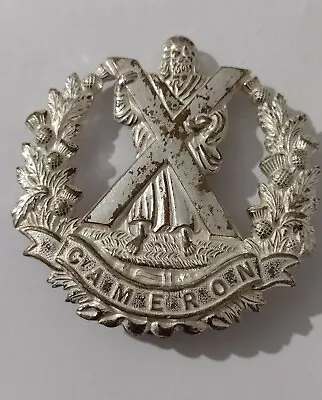 WW1 Cameron Highlanders Cap Badge SILVER Slider 56 Mm ANTIQUE Original - RARE • £69.99