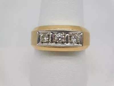 Vintage 14k Solid Yellow Gold Diamond Three Stone Men's Ring • $550