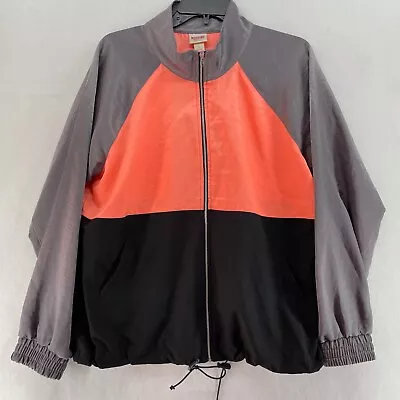 Mossimo Supply Co Windbreaker Jacket Womens Sz L Orange Gray Colorblock Drawcord • $9.59