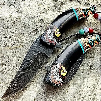 8.5  Native American Indian Spring Assisted Open Pocket Knife Damascus BLACK EDC • $15.17