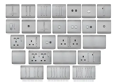 Trendi Switch Brushed Steel Designer Light Switch Plug Sockets Fused Spurs TV • £39.95