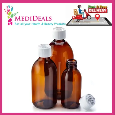 Medicine Medical Amber Glass Bottles -  60ml/100ml/200ml/300ml • £4.49