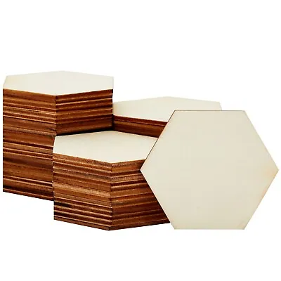 60 Pack Unfinished Wooden Hexagon Pieces For DIY Crafts 3 In Wood Slice Cutouts • $13.99