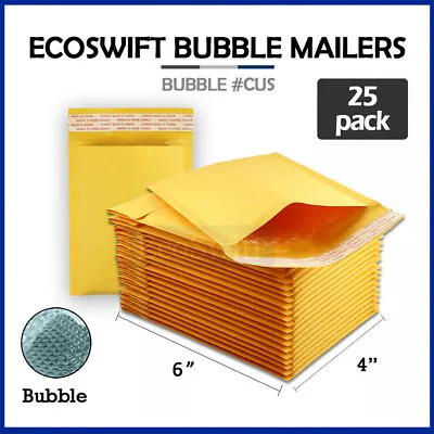 25 #0000 4 X 6 ECOSWIFT SMALL SELF SEAL KRAFT BUBBLE MAILERS PADDED ENVELOPES • $7.99