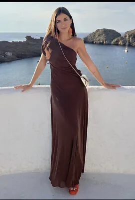 ZARA ASYMMETRIC DRAPED DRESS BROWN REF.3422/043 BLOGGERS  Size M NWT • £60