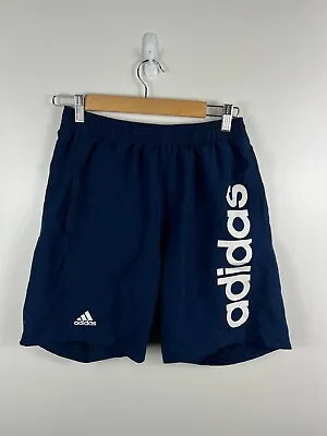Adidas Essential Navy Blue Spellout Shorts Training Gym Shorts Size Small • $27.29