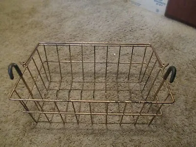 VTG Wire Metal Basket W/Handle & Rubber Hooks Produce Bicycle Industrial Storage • $10