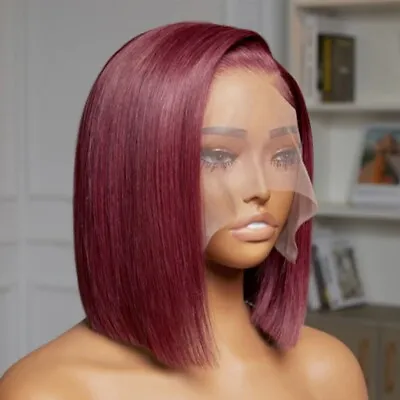 Human Hair Wig Burgundy Full Lace Bob Cut 12 Inches  • $98