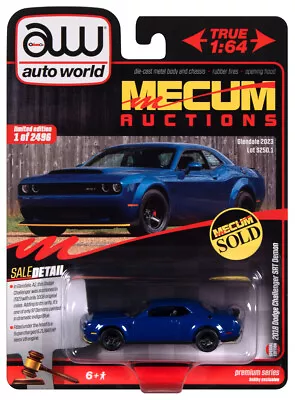 Auto World Mecum Indiglo Blue 2018 Dodge Challenger SRT Demon 1:64 Diecast Car • $8.49