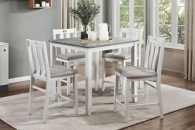 Casual Dining 5pc Set Counter Height Table And Chairs White And Gray Wooden Set • $849