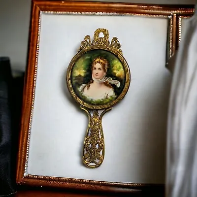 Antique French Brass Hand Mirror Queen Louise Of Prussia. Women's Makeup Mirror  • $89.99