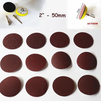 50mm Hook And Loop Sanding Discs 2  Inch Backing Pads Sandpaper Grit 60 - 7000 • $3.99